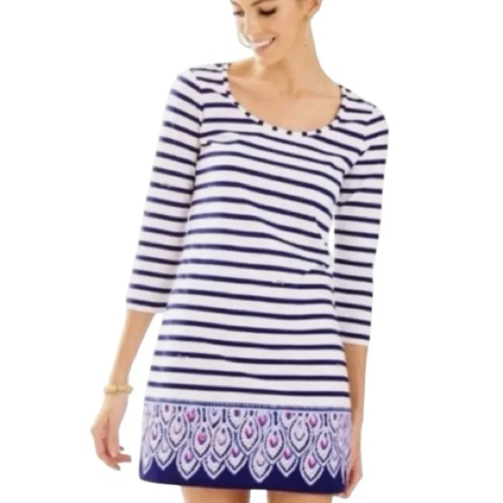 Lilly Pulitzer Women’s XS Navy White Stripe Shift Dress 3/4 Sleeve